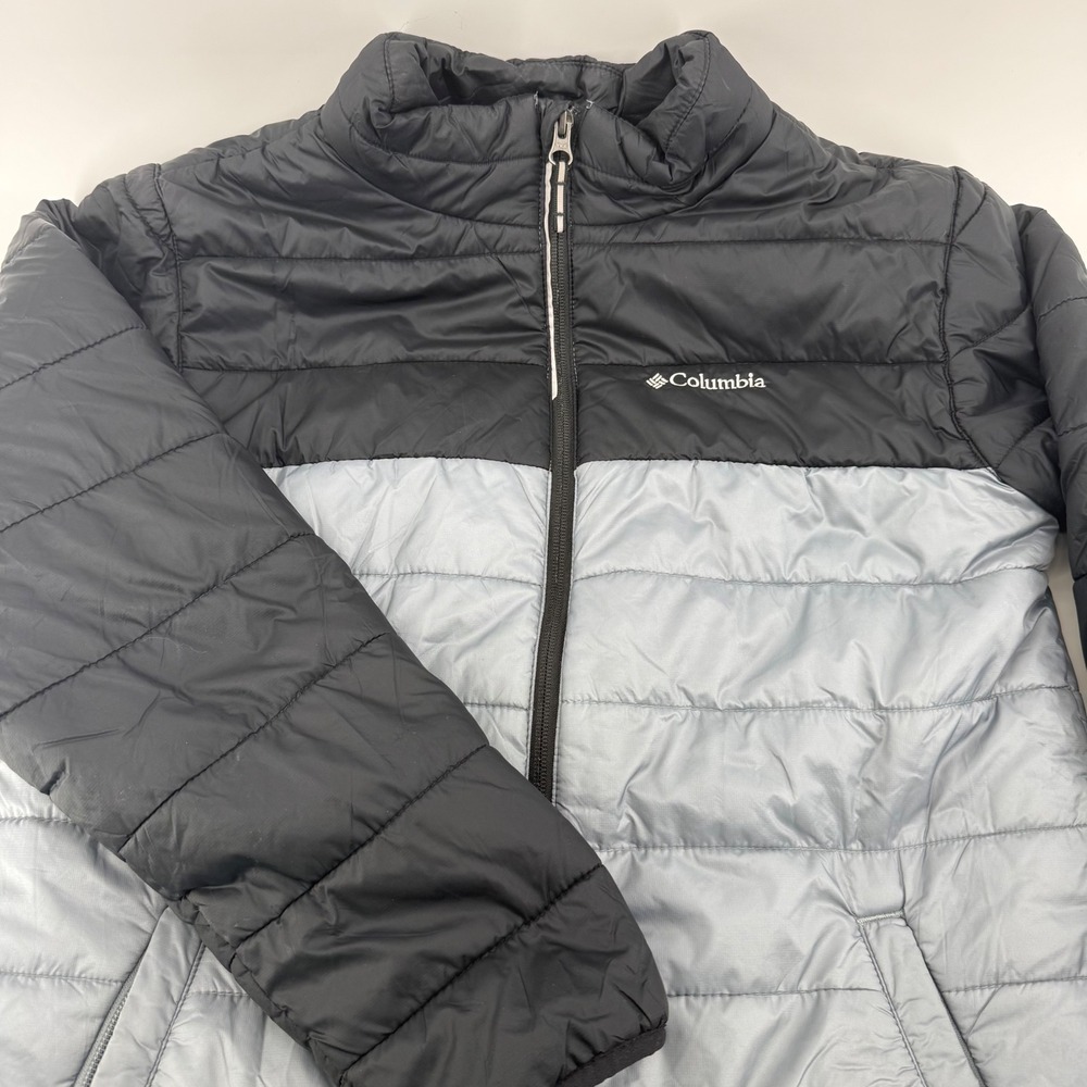 Columbia Omni-Heat Puffer Jacket Mens XL Black Grey Colorblock Full Zip Coat